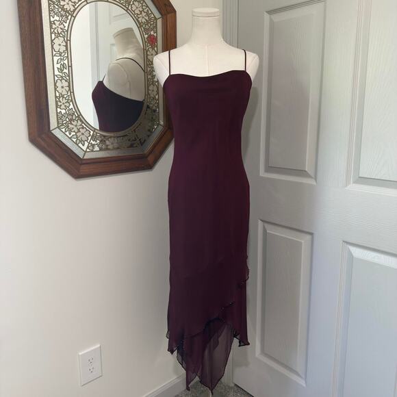 NWT VTG 90s Laundry by Shelli Segal Burgundy Red Beaded Silk Fairy Midi Dress - Picture 1 of 8